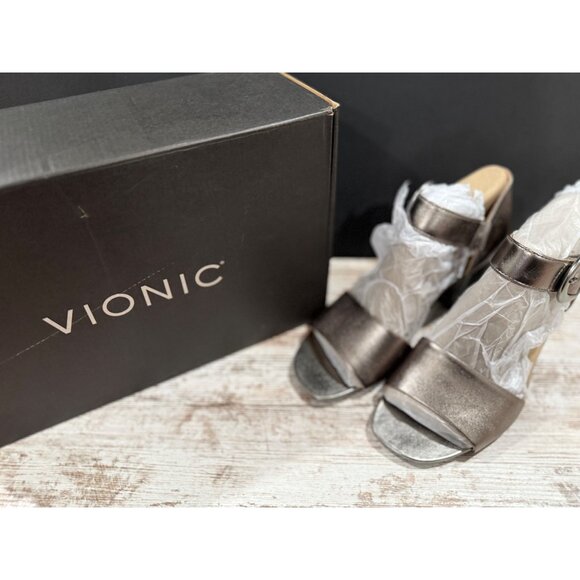 Vionic Womens Metallic Open-Toe Sandals 7.5M With Buckle Strap & Block Heel - Picture 6 of 12